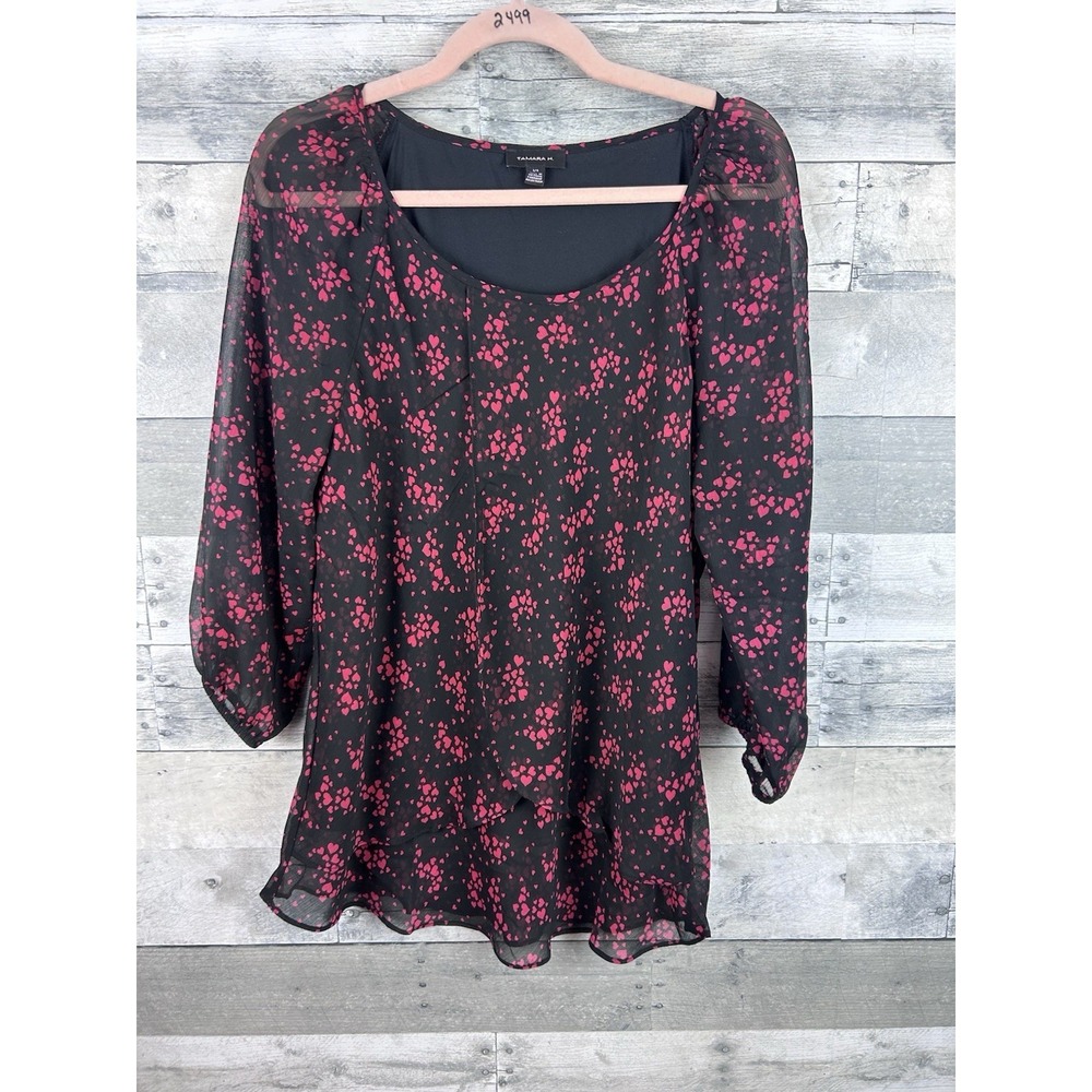 Tamara H. Large Black Long Sleeve Blouse With Hearts